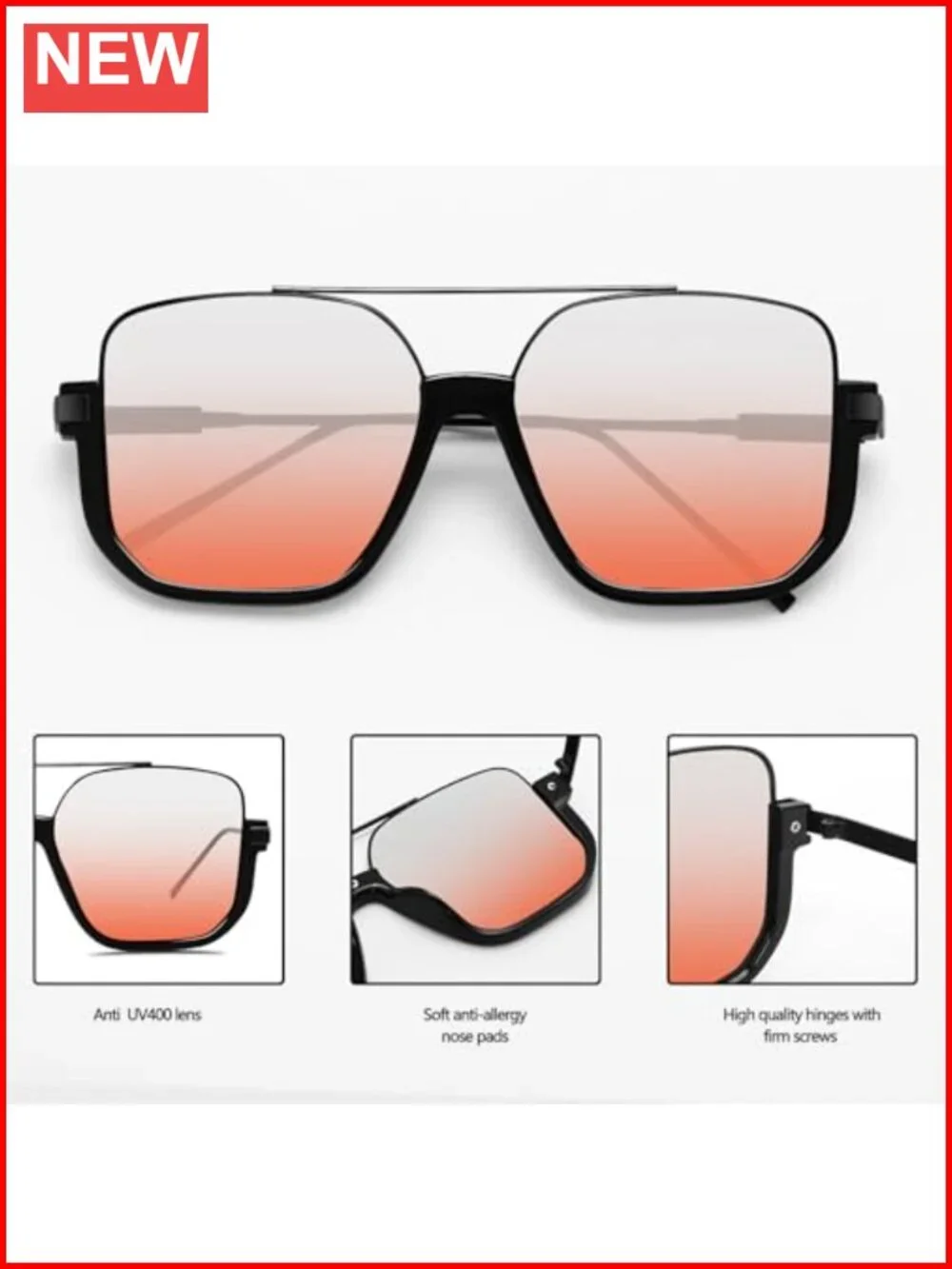 Retro Oversized Aviator Sunglasses Women Men Square Double Bridge Pilot Sun